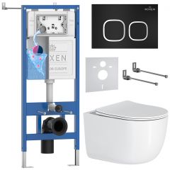 Комплект 6 в 1 RoxenBath (РоксенБаз) StounFix Dual Fresh 964427 система инсталляции для унитазов 710200 + кнопка для инсталляции Santi 410280B +подвесной унитаз 530160-01