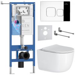Комплект 6 в 1 RoxenBath (РоксенБаз) StounFix Dual Fresh 964469 система инсталляции для унитазов 710200 + кнопка для инсталляции Santi 410280CH +подвесной унитаз 530160-01