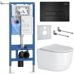 Комплект 6 в 1 RoxenBath (РоксенБаз) StounFix Dual Fresh 964498 система инсталляции для унитазов 710200 + кнопка для инсталляции Caspia 410280B +подвесной унитаз 530160-01