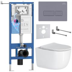 Комплект 6 в 1 RoxenBath (РоксенБаз) StounFix Dual Fresh 966868 система инсталляции для унитазов 710200 + кнопка для инсталляции Caspia 410280DG +подвесной унитаз 530160-01