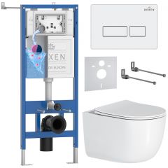 Комплект 6 в 1 RoxenBath (РоксенБаз) StounFix Dual Fresh 964480 система инсталляции для унитазов 710200 + кнопка для инсталляции Caspia 410280W +подвесной унитаз 530160-01