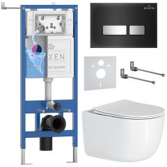 Комплект 6 в 1 RoxenBath (РоксенБаз) StounFix Dual Fresh 964615 система инсталляции для унитазов 710200 + кнопка для инсталляции Glass 430280B +подвесной унитаз 530160-01