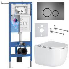 Комплект 6 в 1 RoxenBath (РоксенБаз) StounFix Dual Fresh 964590 система инсталляции для унитазов 710200 + кнопка для инсталляции Steel 420260G +подвесной унитаз 530160-01