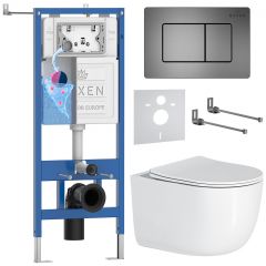 Комплект 6 в 1 RoxenBath (РоксенБаз) StounFix Dual Fresh 964579 система инсталляции для унитазов 710200 + кнопка для инсталляции Steel 420280G +подвесной унитаз 530160-01