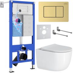 Комплект 6 в 1 RoxenBath (РоксенБаз) StounFix Dual Fresh 968483 система инсталляции для унитазов 710200 + кнопка для инсталляции Steel 420260GB +подвесной унитаз 530160-01