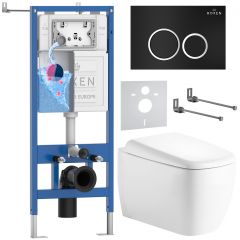 Комплект 6 в 1 RoxenBath (РоксенБаз) StounFix Dual Fresh 968508 система инсталляции для унитазов 710200 + кнопка для инсталляции Santi 410260B +подвесной унитаз 530220-02
