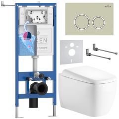 Комплект 6 в 1 RoxenBath (РоксенБаз) StounFix Dual Fresh 968511 система инсталляции для унитазов 710200 + кнопка для инсталляции Santi 410260BG +подвесной унитаз 530220-02
