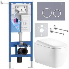 Комплект 6 в 1 RoxenBath (РоксенБаз) StounFix Dual Fresh 968512 система инсталляции для унитазов 710200 + кнопка для инсталляции Santi 410260DG +подвесной унитаз 530220-02