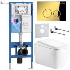 Комплект 6 в 1 RoxenBath (РоксенБаз) StounFix Dual Fresh 968513 система инсталляции для унитазов 710200 + кнопка для инсталляции Santi 410260G +подвесной унитаз 530220-02