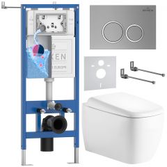 Комплект 6 в 1 RoxenBath (РоксенБаз) StounFix Dual Fresh 968510 система инсталляции для унитазов 710200 + кнопка для инсталляции Santi 410260M +подвесной унитаз 530220-02
