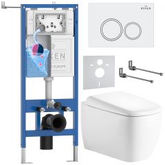 Комплект 6 в 1 RoxenBath (РоксенБаз) StounFix Dual Fresh 968507 система инсталляции для унитазов 710200 + кнопка для инсталляции Santi 410260W +подвесной унитаз 530220-02