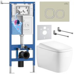 Комплект 6 в 1 RoxenBath (РоксенБаз) StounFix Dual Fresh 968518 система инсталляции для унитазов 710200 + кнопка для инсталляции Santi 410280BG +подвесной унитаз 530220-02