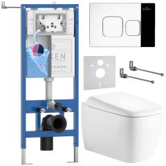 Комплект 6 в 1 RoxenBath (РоксенБаз) StounFix Dual Fresh 968516 система инсталляции для унитазов 710200 + кнопка для инсталляции Santi 410280CH +подвесной унитаз 530220-02