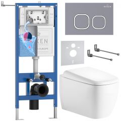 Комплект 6 в 1 RoxenBath (РоксенБаз) StounFix Dual Fresh 968519 система инсталляции для унитазов 710200 + кнопка для инсталляции Santi 410280DG +подвесной унитаз 530220-02