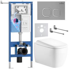 Комплект 6 в 1 RoxenBath (РоксенБаз) StounFix Dual Fresh 968517 система инсталляции для унитазов 710200 + кнопка для инсталляции Santi 410280M +подвесной унитаз 530220-02