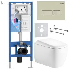 Комплект 6 в 1 RoxenBath (РоксенБаз) StounFix Dual Fresh 968504 система инсталляции для унитазов 710200 + кнопка для инсталляции Caspia 410280BG +подвесной унитаз 530220-02