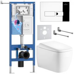 Комплект 6 в 1 RoxenBath (РоксенБаз) StounFix Dual Fresh 968502 система инсталляции для унитазов 710200 + кнопка для инсталляции Caspia 410280CH +подвесной унитаз 530220-02