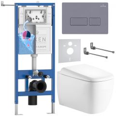 Комплект 6 в 1 RoxenBath (РоксенБаз) StounFix Dual Fresh 968505 система инсталляции для унитазов 710200 + кнопка для инсталляции Caspia 410280DG +подвесной унитаз 530220-02