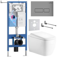 Комплект 6 в 1 RoxenBath (РоксенБаз) StounFix Dual Fresh 968503 система инсталляции для унитазов 710200 + кнопка для инсталляции Caspia 410280M +подвесной унитаз 530220-02