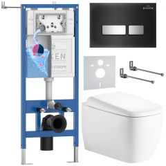 Комплект 6 в 1 RoxenBath (РоксенБаз) StounFix Dual Fresh 968525 система инсталляции для унитазов 710200 + кнопка для инсталляции Glass 430280B +подвесной унитаз 530220-02