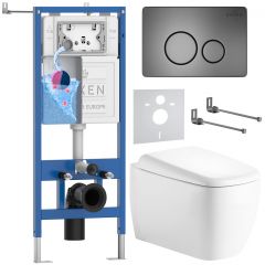 Комплект 6 в 1 RoxenBath (РоксенБаз) StounFix Dual Fresh 968520 система инсталляции для унитазов 710200 + кнопка для инсталляции Steel 420260G +подвесной унитаз 530220-02
