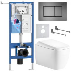 Комплект 6 в 1 RoxenBath (РоксенБаз) StounFix Dual Fresh 968521 система инсталляции для унитазов 710200 + кнопка для инсталляции Steel 420280G +подвесной унитаз 530220-02