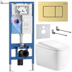 Комплект 6 в 1 RoxenBath (РоксенБаз) StounFix Dual Fresh 968522 система инсталляции для унитазов 710200 + кнопка для инсталляции Steel 420280GB +подвесной унитаз 530220-02