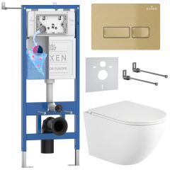 Комплект 6 в 1 RoxenBath (РоксенБаз) StounFix Dual Fresh 868418 система инсталляции для унитазов 710200 + кнопка для инсталляции Caspia 410280GB +подвесной унитаз 530205-01-L