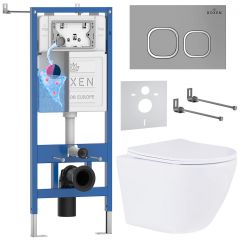 Комплект 6 в 1 RoxenBath (РоксенБаз) StounFix Dual Fresh 557682 система инсталляции для унитазов 710200 + кнопка для инсталляции Santi 410280M +подвесной унитаз 530185-01