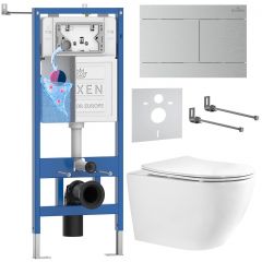 Комплект 6 в 1 RoxenBath (РоксенБаз) StounFix Dual Fresh 868459 система инсталляции для унитазов 710200 + кнопка для инсталляции Velar 420300S +подвесной унитаз 530205-01-L