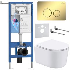 Комплект 6 в 1 RoxenBath (РоксенБаз) StounFix Dual Fresh 868468 система инсталляции для унитазов 710200 + кнопка для инсталляции Steel 420260-CHG +подвесной унитаз 530120-01