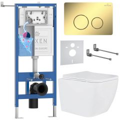 Комплект 6 в 1 RoxenBath (РоксенБаз) StounFix Dual Fresh 868469 система инсталляции для унитазов 710200 + кнопка для инсталляции Steel 420260-CHG +подвесной унитаз 530135-01
