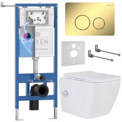Комплект 6 в 1 RoxenBath (РоксенБаз) StounFix Dual Fresh 868472 система инсталляции для унитазов 710200 + кнопка для инсталляции Steel 420260-CHG +подвесной унитаз 530135-01X