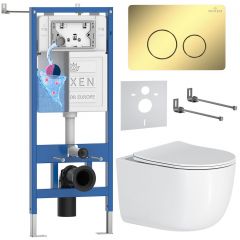 Комплект 6 в 1 RoxenBath (РоксенБаз) StounFix Dual Fresh 868476 система инсталляции для унитазов 710200 + кнопка для инсталляции Steel 420260-CHG +подвесной унитаз 530160-01