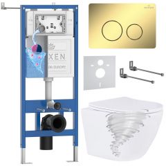 Комплект 6 в 1 RoxenBath (РоксенБаз) StounFix Dual Fresh 868481 система инсталляции для унитазов 710200 + кнопка для инсталляции Steel 420260-CHG +подвесной унитаз 530205-01
