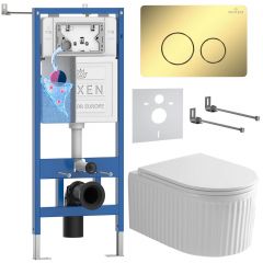 Комплект 6 в 1 RoxenBath (РоксенБаз) StounFix Dual Fresh 868485 система инсталляции для унитазов 710200 + кнопка для инсталляции Steel 420260-CHG +подвесной унитаз 530200-01