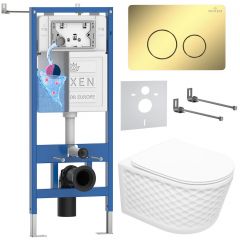 Комплект 6 в 1 RoxenBath (РоксенБаз) StounFix Dual Fresh 868488 система инсталляции для унитазов 710200 + кнопка для инсталляции Steel 420260-CHG +подвесной унитаз 530225-01