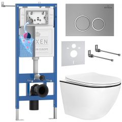 Комплект 6 в 1 RoxenBath (РоксенБаз) StounFix Dual Fresh 964670 система инсталляции для унитазов 710200 + кнопка для инсталляции Santi 410260M +подвесной унитаз 530110-01B
