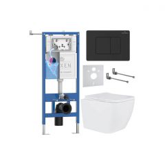 Комплект 6 в 1 RoxenBath (РоксенБаз) StounFix Dual Fresh 868494 система инсталляции для унитазов 710200 + кнопка для инсталляции Steel 420280BM +подвесной унитаз 530135-01