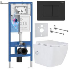 Комплект 6 в 1 RoxenBath (РоксенБаз) StounFix Dual Fresh 868496 система инсталляции для унитазов 710200 + кнопка для инсталляции Steel 420280BM +подвесной унитаз 530135-01X