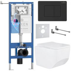 Комплект 6 в 1 RoxenBath (РоксенБаз) StounFix Dual Fresh 868498 система инсталляции для унитазов 710200 + кнопка для инсталляции Steel 420280BM +подвесной унитаз 530145-01