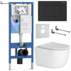 Комплект 6 в 1 RoxenBath (РоксенБаз) StounFix Dual Fresh 868502 система инсталляции для унитазов 710200 + кнопка для инсталляции Steel 420280BM +подвесной унитаз 530160-01