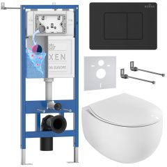Комплект 6 в 1 RoxenBath (РоксенБаз) StounFix Dual Fresh 868503 система инсталляции для унитазов 710200 + кнопка для инсталляции Steel 420280BM +подвесной унитаз 530170-01