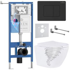 Комплект 6 в 1 RoxenBath (РоксенБаз) StounFix Dual Fresh 868510 система инсталляции для унитазов 710200 + кнопка для инсталляции Steel 420280BM +подвесной унитаз 530205-01