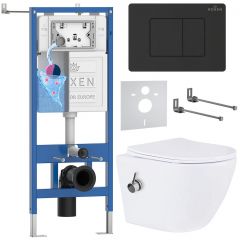 Комплект 6 в 1 RoxenBath (РоксенБаз) StounFix Dual Fresh 868517 система инсталляции для унитазов 710200 + кнопка для инсталляции Steel 420280BM +подвесной унитаз 530185-01X