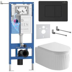 Комплект 6 в 1 RoxenBath (РоксенБаз) StounFix Dual Fresh 868520 система инсталляции для унитазов 710200 + кнопка для инсталляции Steel 420280BM +подвесной унитаз 530200-01