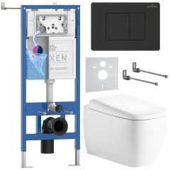 Комплект 6 в 1 RoxenBath (РоксенБаз) StounFix Dual Fresh 868521 система инсталляции для унитазов 710200 + кнопка для инсталляции Steel 420280BM +подвесной унитаз 530220-02