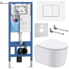 Комплект 6 в 1 RoxenBath (РоксенБаз) StounFix Dual Fresh 868529 система инсталляции для унитазов 710200 + кнопка для инсталляции Steel 420280WM +подвесной унитаз 530120-01