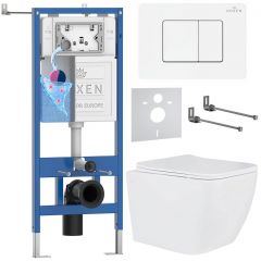 Комплект 6 в 1 RoxenBath (РоксенБаз) StounFix Dual Fresh 868530 система инсталляции для унитазов 710200 + кнопка для инсталляции Steel 420280WM +подвесной унитаз 530135-01