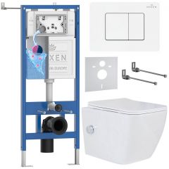 Комплект 6 в 1 RoxenBath (РоксенБаз) StounFix Dual Fresh 868531 система инсталляции для унитазов 710200 + кнопка для инсталляции Steel 420280WM +подвесной унитаз 530135-01X